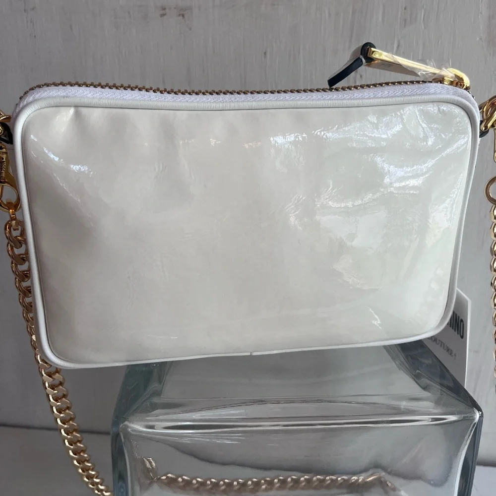 MOSCHINO Patent Leather Logo Shoulder Bag White - Picture 8 of 14